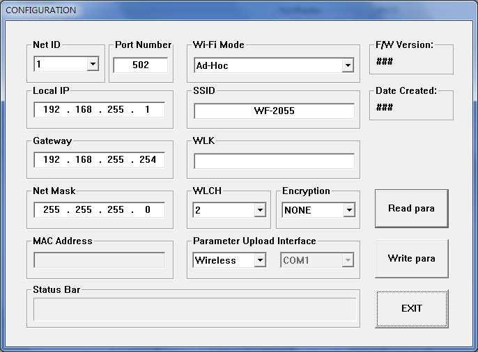 3.2.2 Basic Parameter configuration WF-2000 I/O Utility provides the basic configuration interfaces as shown below, such as network configuration, Wi-Fi connection settings, parameters uploading and
