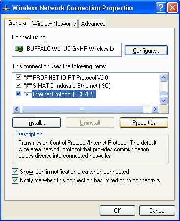 Figure 4-5: Properties setting of wireless network connections b.