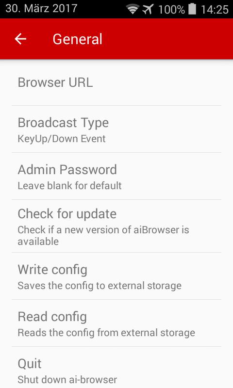 3 Settings General Only available after entering Password. The default Password is ai1500. Default URL that is called when aibrowser is started.