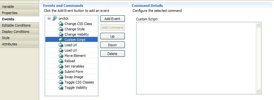 Events and Commands element from the pulldown menu. When specifying multiple elements, the element names should be comma separated. 2.4.