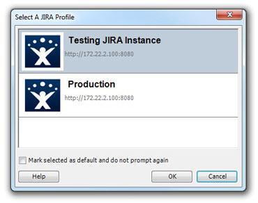 Select A JIRA Profile The profile selection dialog is used to specify to The Connector which profile you want to use.