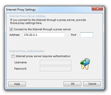 You can provide an address and port number and an optional authentication information should your proxy server require this.