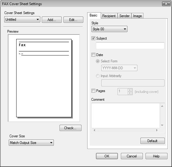 4 Sending a fax 4.1 3 Select the size of the cover sheet from the [Cover Size] drop-down list. 4 Use the [Basic] tab to specify the format of the cover sheet and subject of the fax.