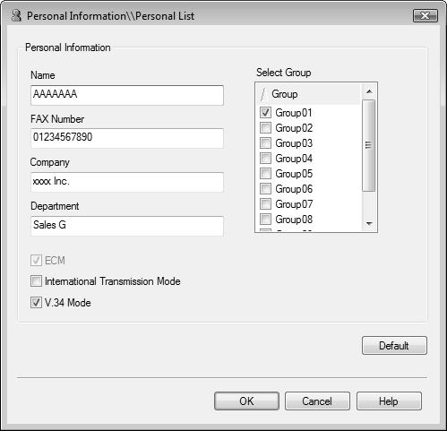 2 Select [Personal List] from the list on the left of the phone book, and then click [Add New...]. The [Personal Information\\Personal List] dialog box appears.