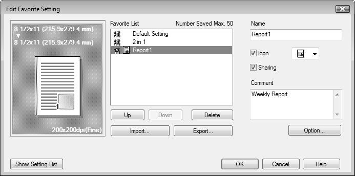 4.9 Saving the fax driver settings 4 4.9.2 Recalling settings Open the [Printing Preferences] page of the fax driver, and select the name of settings to be recalled from the [Favorite Setting] drop-down list.
