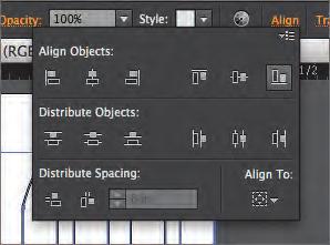 Aligning objects Multiple objects can be aligned or distributed relative to each other, the artboard, or a key object.