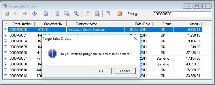 Individual orders can be selected for deletion by using the checkbox in the Order Number field, and all orders can be selected