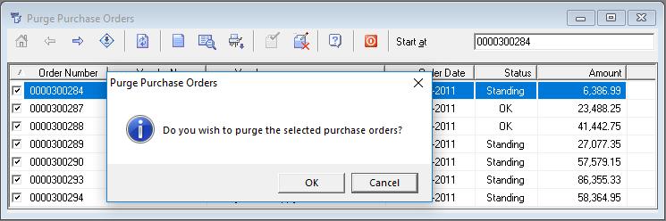 When one or more purchase orders are selected for deletion, the Purge