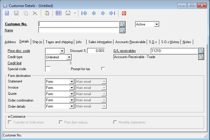 Customer Details Enhancements In customer details, an additional form destination was added to control whether the order details report produced by the Order Entry module