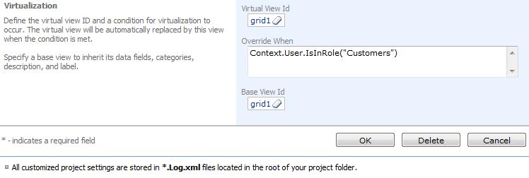 Perform the same operation for customersgrid1. Change Virtual View ID to grid1, and OverrideWhen to Context.