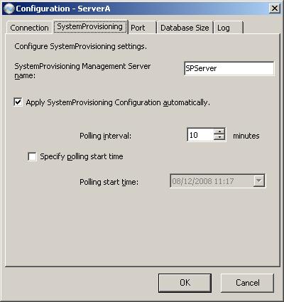 SystemProvisioning Connection Settings If the Performance Monitoring Service and SystemProvisioning are not on the same management server, following settings are necessary: Windows Firewall setting