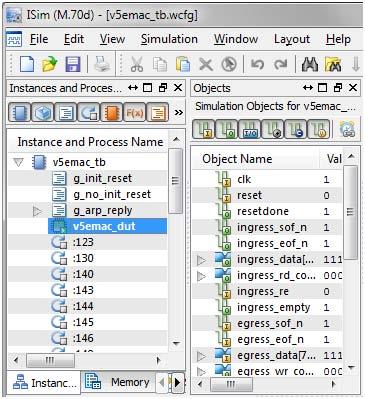 In the Instances and Processes view, the instance selected for hardware co-simulation is indicated with a special icon.