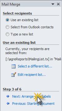 click Next to format the Word document as address