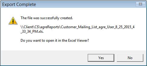 agrē lets you know the export was successful and offers to