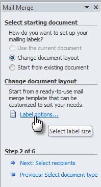document layout click Next click Label options