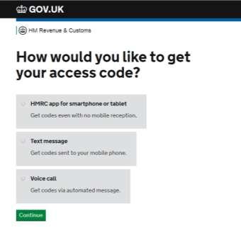 12. On the next screen, you can choose how you receive you access code.