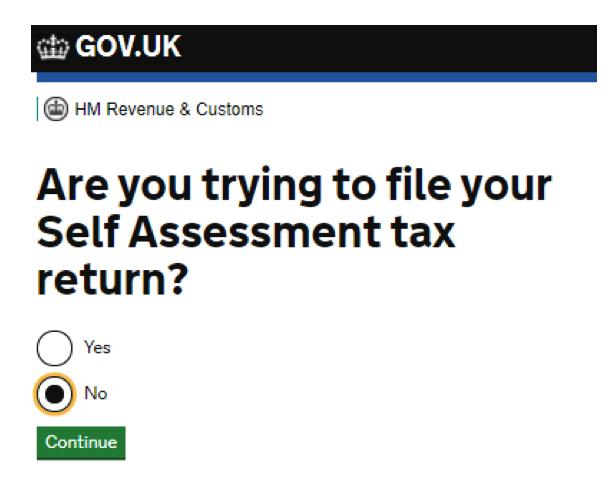 Step 5 You ll be asked if you re trying to file your Self Assessment tax