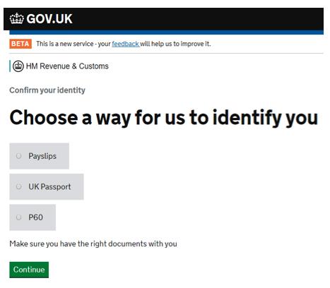 Step 16 Next, choose a way to identify you, make sure you ve got the document you chose handy to answer further questions.