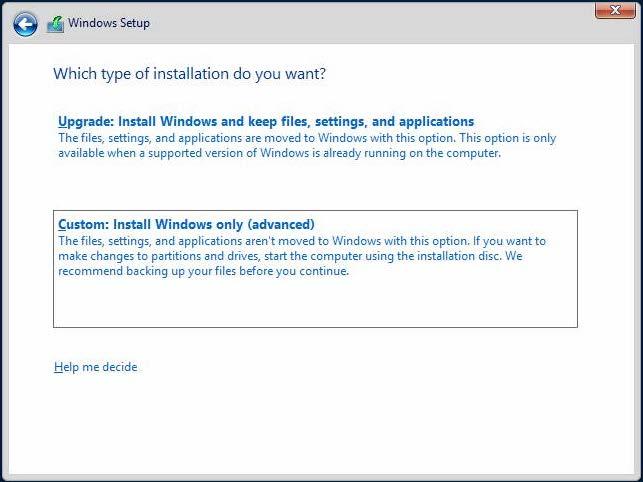 10 Select "Custom: Install Windows only (advanced) 11 Insert the USB Flash Drive
