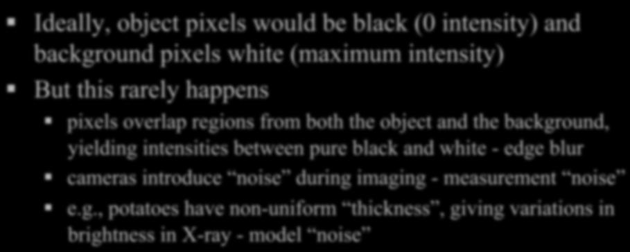 Image segmentation Ideally, object pixels would be black (0 intensity) and background pixels