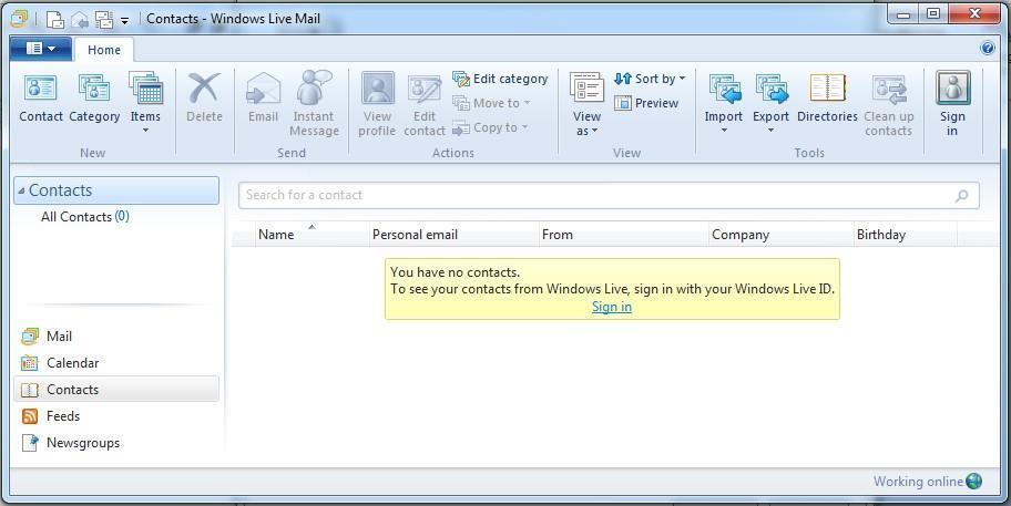 Webmail Windows Live Mail - Folders Mail a view of all emails received.