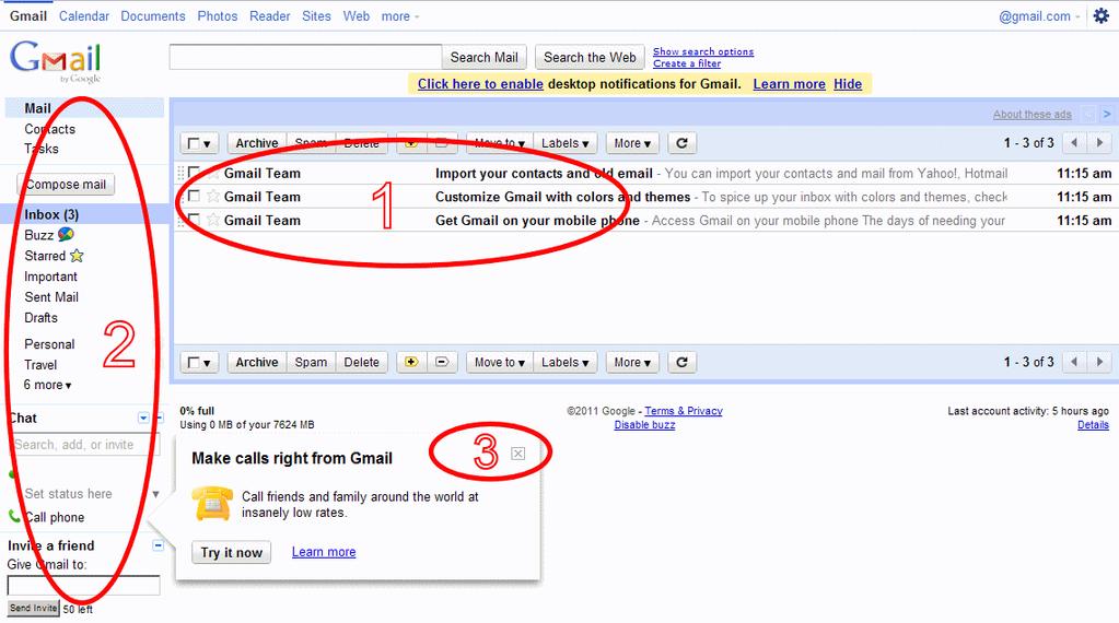 Gmail - Inbox Briefly this is what you get; [Inbox], This is your email, click on an item to read it.