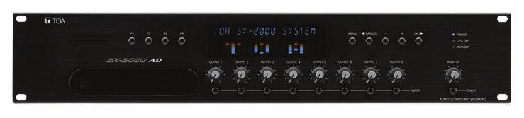 SX-2000 series Audio Output Unit SX-2000AO SX-2000AO Features Audio output unit Units can be operated in a decentralized system 8 audio outputs and 2 inputs, can be mixed 8 control inputs and 8