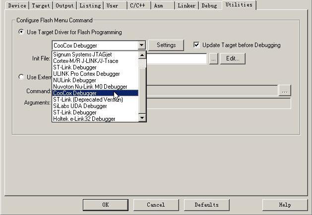 5) Then, if you debug your program in flash, you also have to configure "Utilities"