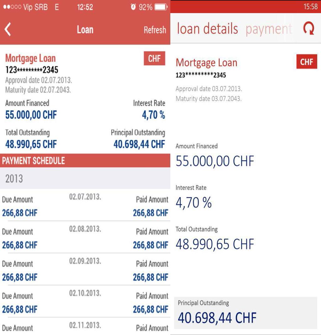 LOANS This menu lists all loans you have with our bank with following basic details: Approval date