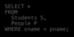 Equi-join ( A=B ) A theta join where θ is an equality R1 A=B R2 = σ A=B (R1 R2) Example: Students(sid,sname,gpa) People(ssn,pname,address)