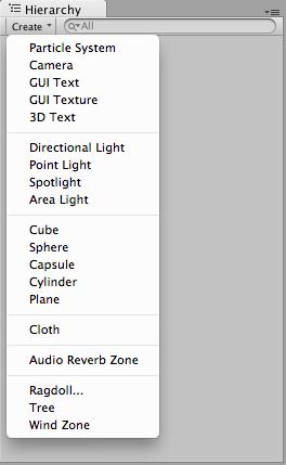 Editor Components If you take a look inside the Hierarchy Create menu or GameObject Create Other menu you find a set of predefined GameObjects The