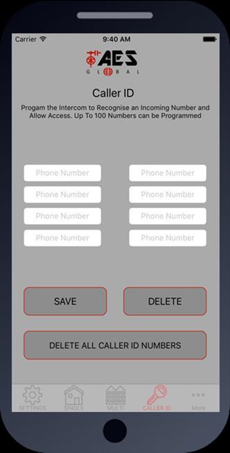 Step3: Programming Caller ID access numbers (100 max). 1.Press the CALLER ID button. 2. Simply enter cell phone numbers of visitors whom should have access with caller ID (up to 8 at a time). 3.