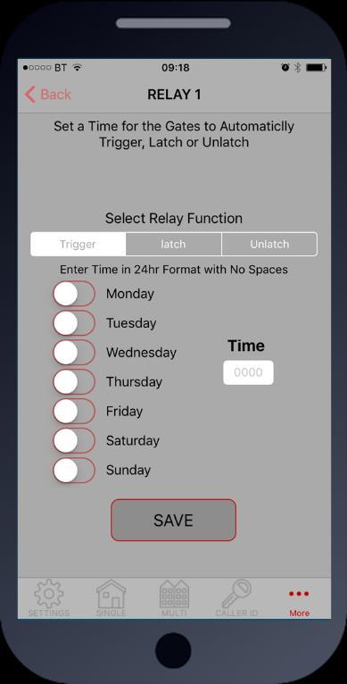 9. Auto Relay Trigger Times Create up to 40 automatic time clock events to trigger or latch/unlatch gates (depending on gate system setup).