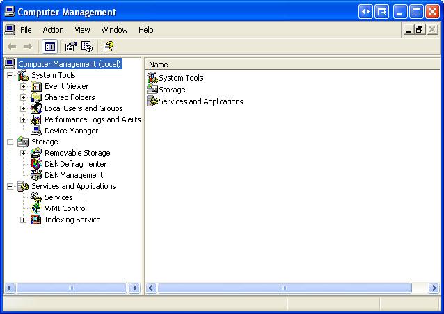 Step 17 The Computer Management window appears. Expand the three categories by clicking on the plus sign next to: System Tools, Storage and Services, and Applications.