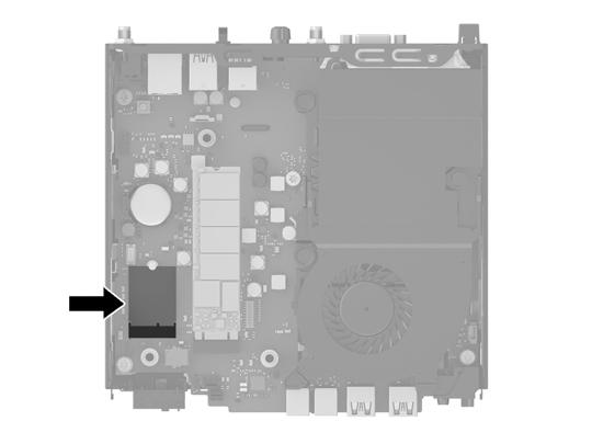 12. Pull the hood sensor up and off the hard drive cage (3). 13. Locate the WLAN module on the system board. 14.