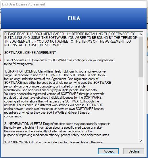 1. EULA Amendments have been made to the End User Licence Agreement (EULA). This screen will appear for each user on first login after the upgrade.