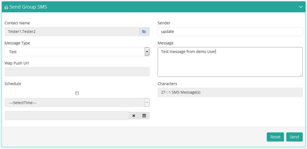 Group SMS: Group SMS provides facility to send message to the specific set of contacts.