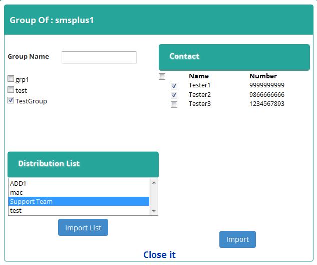 Contact numbers can be selected by clicking the Import Contact Link or by