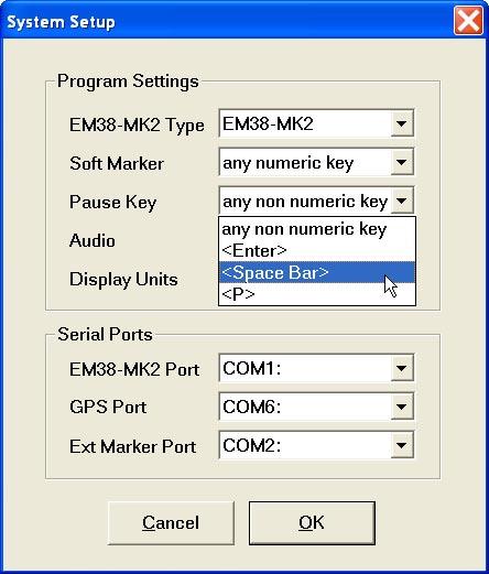 Pause key Four selections are available: any non numeric key, Enter, Space Bar, and P This feature is used to pause data recording during logging session.