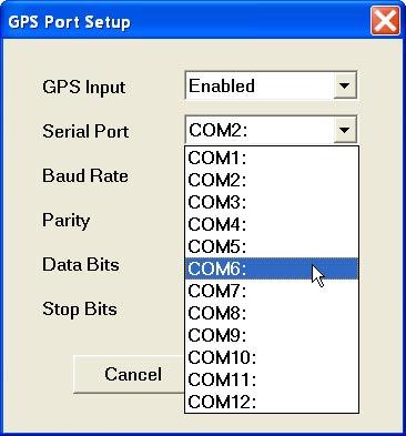 Serial Port The number of serial port that is assigned to the GPS input. Available selections: COM1 to COM12. The program default is COM2.