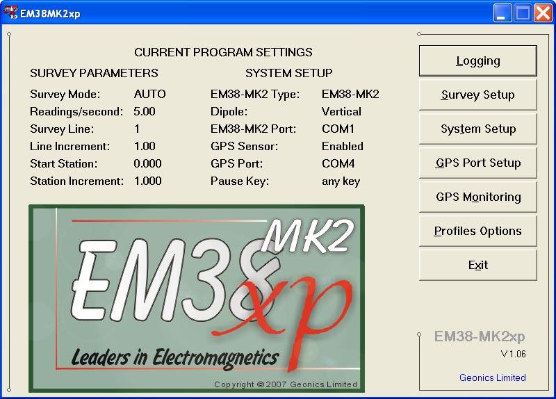 1.3 Running EM38MK2xp Program Start EM38MK2xp by double clicking the EM38MK2xp icon in the Start Programs menu, in Windows Explorer, or on the desktop if a shortcut was created.