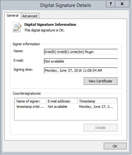 2.3.1 Obtaining Certificate Thumbprint On the hub: 1. Open the plugin installation folder (Default C:\Program Files (x86)\intel\intel Unite\Hub\Plugins) 2. Right click on WebexPlugin.
