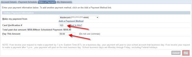 Once submitted, the system will request that you verify the payment amount before