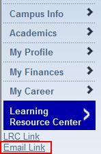 Select the Learning Resource Center menu bar and then click on the Student Email