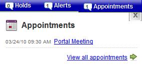 You may view a list of current Appointments and Events sent to your Portal by clicking on the Appointments section of your blue Student Information Bar.