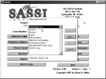 18 The SASSI Compter User s Gide 4.0 Create Backp (see Figre 8) Figre 8 Use this option to create a backp (i.e., dplicate copy) of the SASSI database file on another drive/directory of yor choosing.