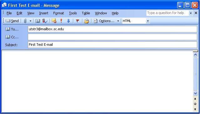 Mail Exercise 1: Sending a Message 1. Click Mail in the Navigation Pane. 2. Click New in the upper left corner of the standard toolbar (along the top) to open a new message box. 3.
