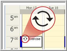 A reoccurring entry is noted on the calendar with the recurrence symbol. When you double click on a recurring item, the box below will be displayed when you attempt to edit it.