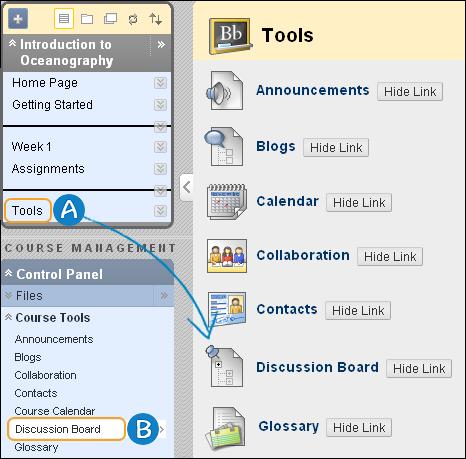 The Discussion Board tool allows for asynchronous interactions occurring over extended periods of time. This allows for more flexibility, as well as reflective communication.