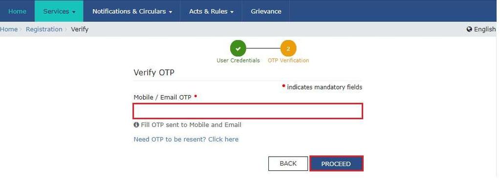 17. In the Mobile / Email OTP field, enter the OTP you received on your mobile number and email address. OTP is valid only for 10 minutes. OTP sent to mobile number and email address are same.